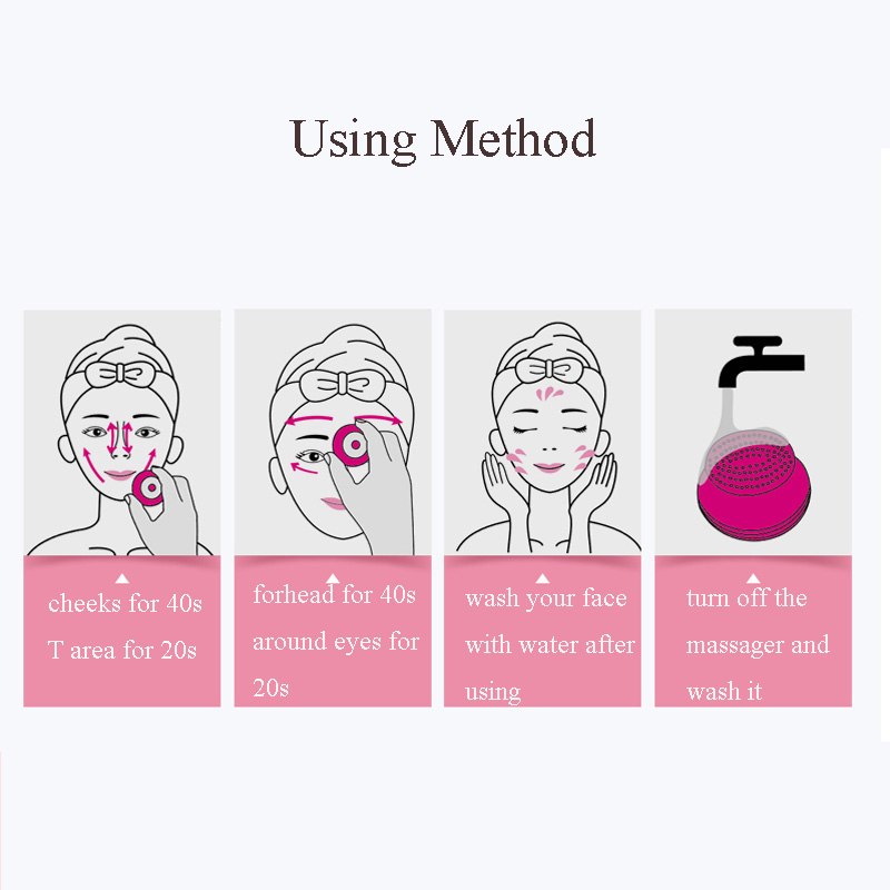 Pritech Electric Facial Cleansing Brush Mini USB Charging Silicone Face Cleanser Waterproof Ultrasonic Skin Scrubber
