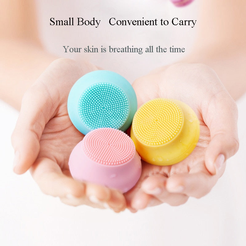 Pritech Electric Facial Cleansing Brush Mini USB Charging Silicone Face Cleanser Waterproof Ultrasonic Skin Scrubber