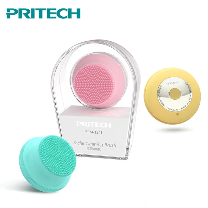 Pritech Electric Facial Cleansing Brush Mini USB Charging Silicone Face Cleanser Waterproof Ultrasonic Skin Scrubber